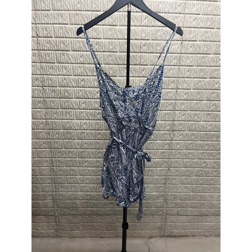 Cupshe Blue White Paisley Wrap Romper Ruffle Hem Sleeveless Large CAA13F4G009CT